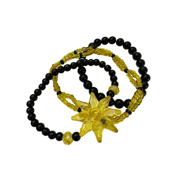 Three Black and Yellow Beaded Bracelets Sunflower - Picture 2 of 5